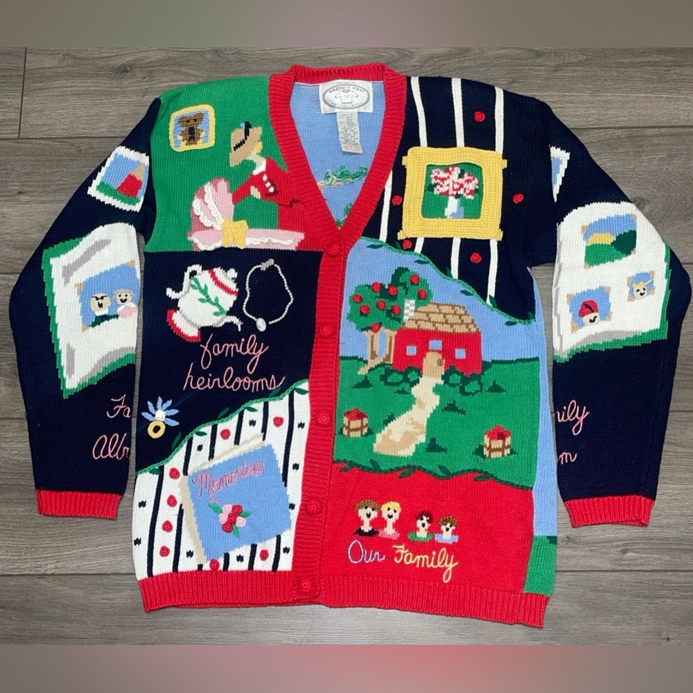 EAGLE'S Eye Collectibles Vintage Women's Family Tree Knit Cardigan Sweater Sz L